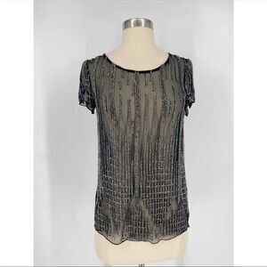Parker Sheer Beaded Cap Sleeve Formal Top